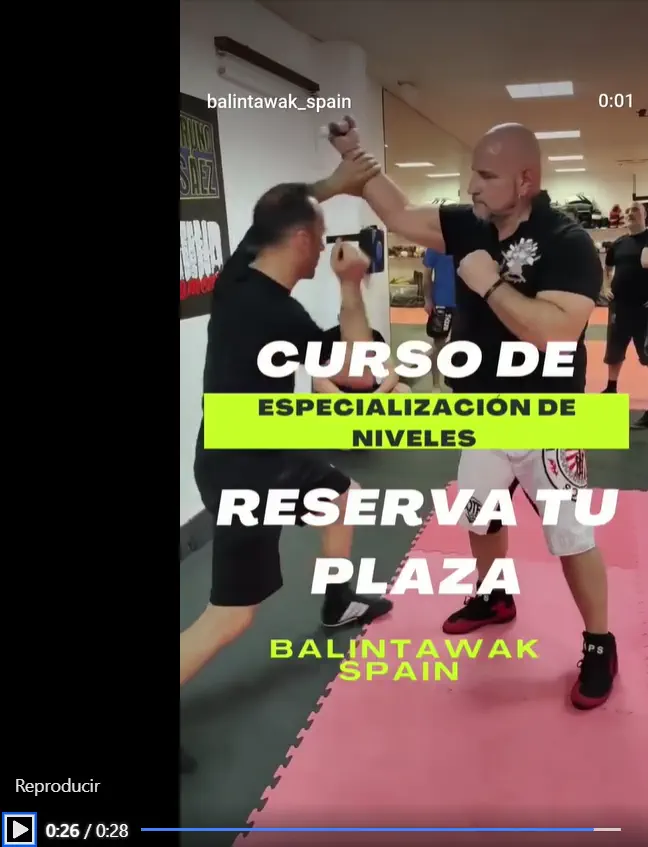 Vídeo promocional en Facebook de los cursos 2025 de Balintawak Combat System España